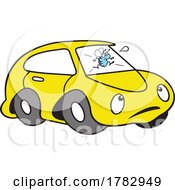 Poster, Art Print Of Cartoon Yellow Autu Car Mascot Character With A Bug On The Windshield