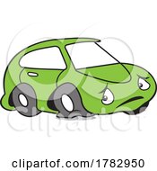 Poster, Art Print Of Cartoon Green Autu Car Mascot Character With A Flat Tire