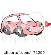 Poster, Art Print Of Cartoon Pink Autu Car Mascot Character With A Love Heart