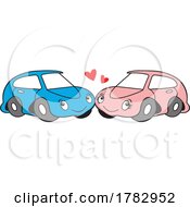 Poster, Art Print Of Cartoon Pink And Blue Autu Car Mascot Characters In Love