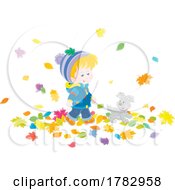 Poster, Art Print Of Boy And Dog In Autumn Leaves