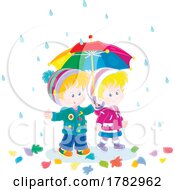 Poster, Art Print Of Boy And Girl With An Umbrella On A Rainy Autumn Day