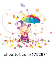 Poster, Art Print Of Halloween Witch Girl Holding An Umbrella In Falling Autumn Leaves