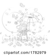 Poster, Art Print Of Halloween Witch Girl Holding An Umbrella In Falling Autumn Leaves