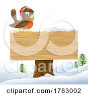 Poster, Art Print Of Robin Bird Santa Hat Christmas Cartoon Wooden Sign
