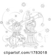 Poster, Art Print Of Black And White Witch Girl Looking Through A Telescope