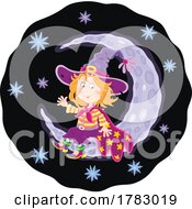 Witch Girl Sitting On A Crescent Moon