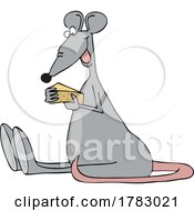 Cartoon Happy Rat Sitting And Eating Cheese