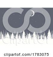 Poster, Art Print Of Christmas Background With Winter Tree Landscape And Moonlit Snowy Sky