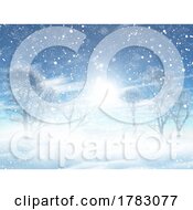 Poster, Art Print Of Christmas Winter Landscape Background With Falling Snow
