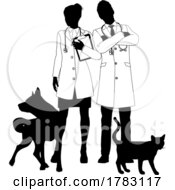 Man And Woman Vets Dog And Cat Pets Silhouette