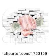 Poster, Art Print Of Money Fist Hand Holding Cash Punching Through Wall