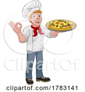 Poster, Art Print Of Chef Cook Man Cartoon Holding A Pizza
