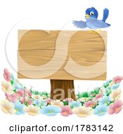 Bluebird Bird Cartoon Wooden Background Sign by AtStockIllustration