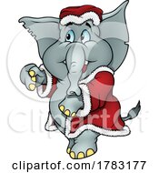 Poster, Art Print Of Cartoon Christmas Elephant In A Santa Suit