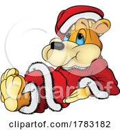 Poster, Art Print Of Cartoon Christmas Bear In A Santa Suit