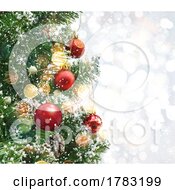 Poster, Art Print Of Christmas Background With Baubles Hanging On A Tree