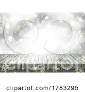 Poster, Art Print Of Christmas Background With Wooden Table Against Snowflake Design