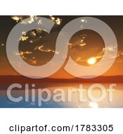 Poster, Art Print Of 3d Sunset Landscape With Clouds Reflected In Water