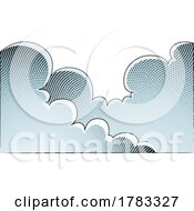 Poster, Art Print Of Scratchboard Engraved Illustration Of Clouds With Blue Fill