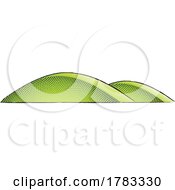 Scratchboard Engraved Illustration Of Hills With Green Fill by cidepix