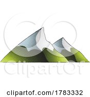 Poster, Art Print Of Scratchboard Engraved Illustration Of Mountains With Colorful Fill