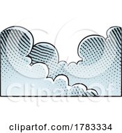 Scratchboard Engraving Of Clouds With Blue Fill