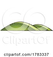 Poster, Art Print Of Scratchboard Engraving Of Hills With Green Fill