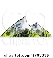 Poster, Art Print Of Scratchboard Engraving Of Mountains With Colorful Fill