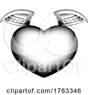 Poster, Art Print Of Scratchboard Style Winged Heart