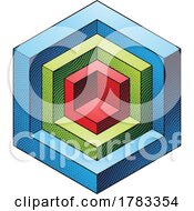 Poster, Art Print Of Scratchboard Engraved Cubical Shapes With Colorful Fill