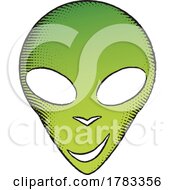 Scratchboard Engraved Icon Of Alien Face With Green Fill
