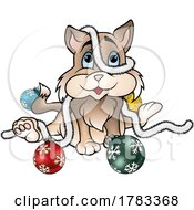 Poster, Art Print Of Christmas Cat Playing With Decorations