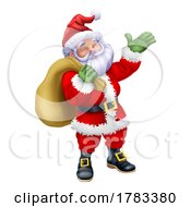 Poster, Art Print Of Cartoon Santa Claus Father Christmas And Gift Sack