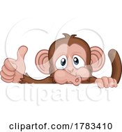 Poster, Art Print Of Monkey Cartoon Animal Behind Sign Giving Thumbs Up