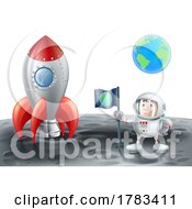 Cartoon Space Rocket Spaceship Moon And Astronaut