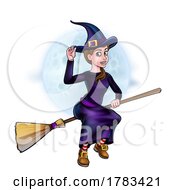 Witch Halloween Cartoon Character On Broom Stick