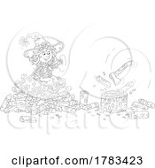Poster, Art Print Of Black And White Cartoon Witch Girl Using Magic To Split Firewood