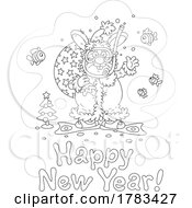 Black And White Cartoon Snorkel Santa Rabbit With Happy New Year Text