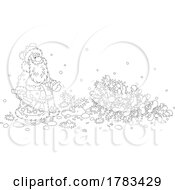 Poster, Art Print Of Black And White Cartoon Santa Self Cutting A Christmas Tree With An Axe