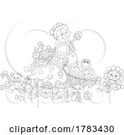 Poster, Art Print Of Black And White Christmas Snowman With A Sack And Toys