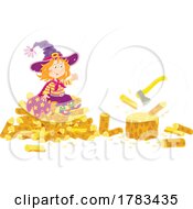 Poster, Art Print Of Cartoon Witch Girl Using Magic To Split Firewood