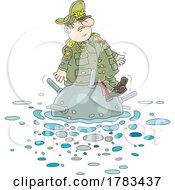 Cartoon Military General Drifting On A Floating Mine