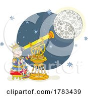 Poster, Art Print Of Cartoon King Viewing The Moon Through A Telescope