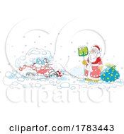Poster, Art Print Of Cartoon Santa Holding A Snow Shovel Near A Car