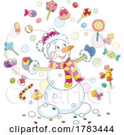 Cartoon Happy Snowman With Toys And Treats