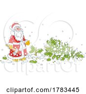 Poster, Art Print Of Cartoon Santa Self Cutting A Christmas Tree With An Axe