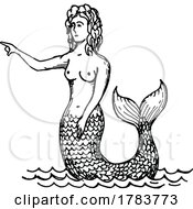 Poster, Art Print Of Sketched Pointing Mermaid