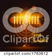 Poster, Art Print Of Happy Hanukkah Greeting With A Menorah