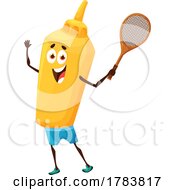 Mustard Bottle Character Playing Tennis